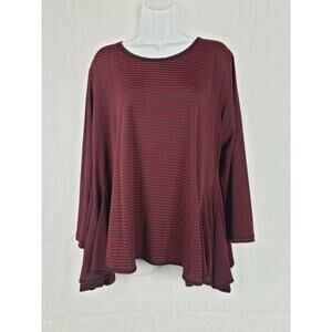 Sophia NYC Made USA XL Stretch Top Red/Blue Striped Lagenlook Ruffled A-Line